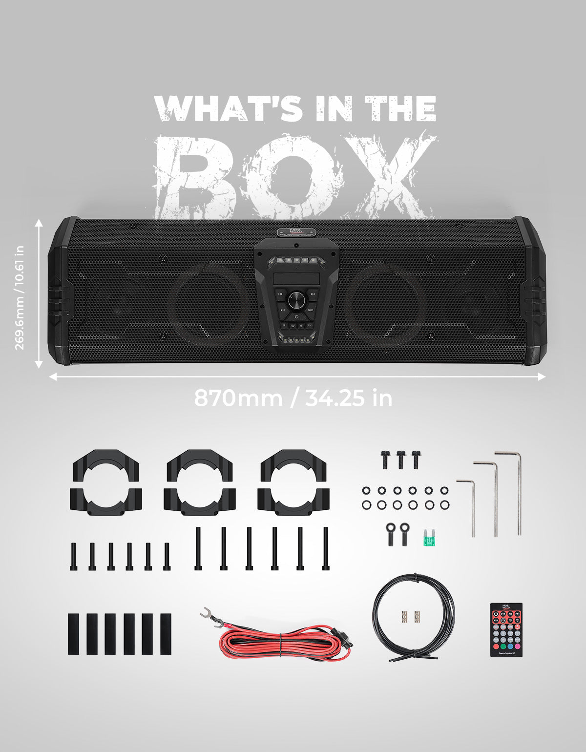 Midnight 90 Roof Soundbar For Can-am Polaris UTV Bluetooth 10 Speakers RGB Lights IP66 Waterproof Dustproof - Kemimoto