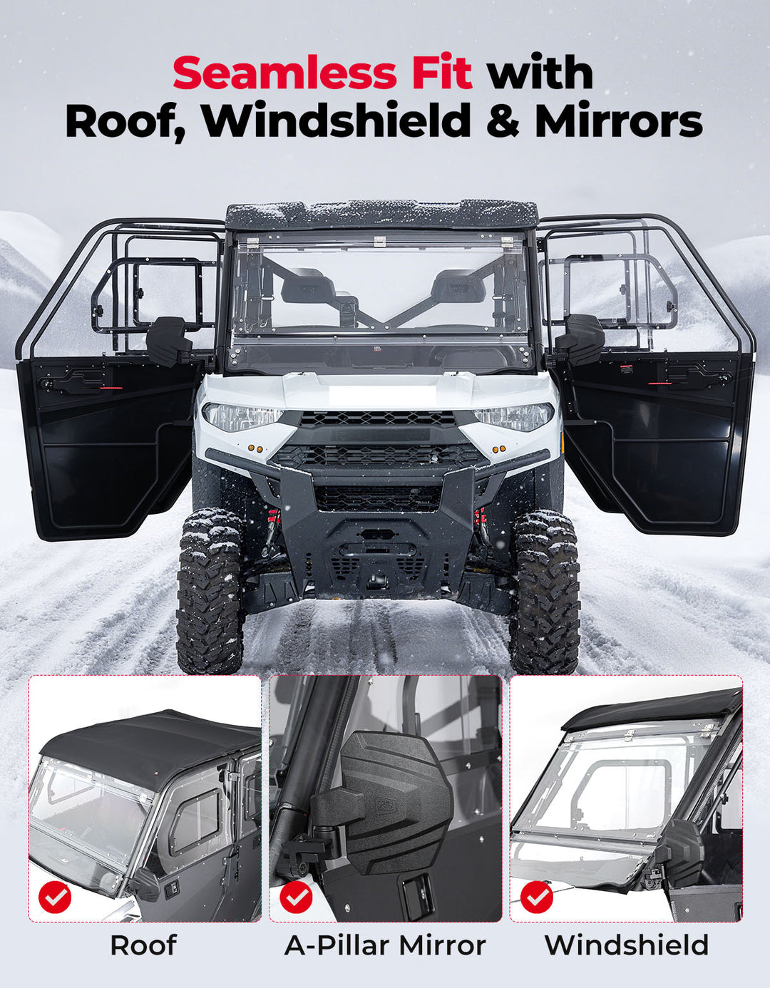 2-in-1 Convertible UTV Doors with Vented Window for Polaris Ranger Crew XP 1000