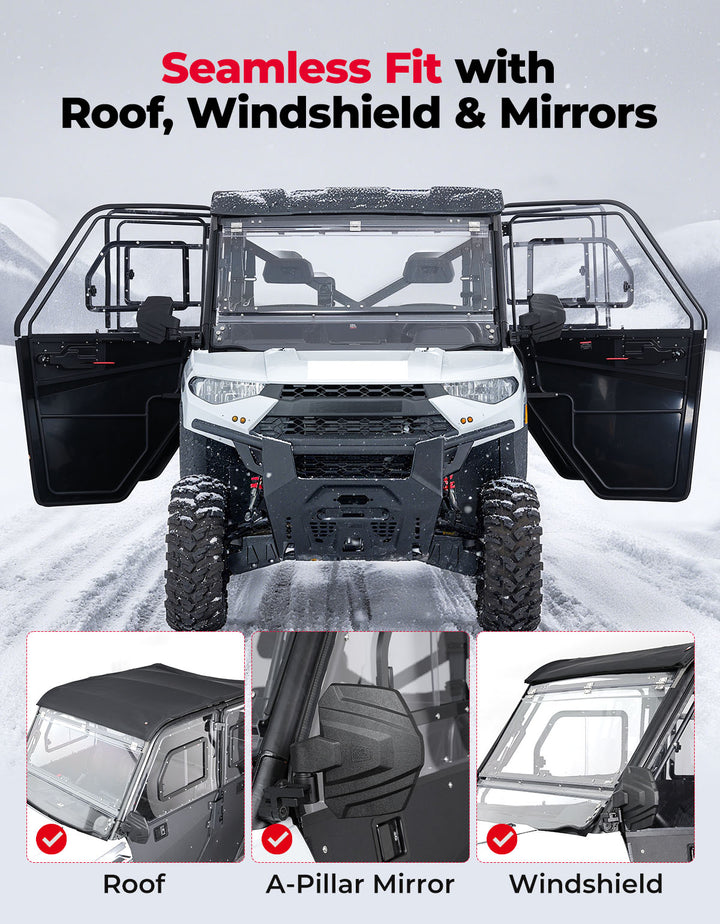 2-in-1 Convertible UTV Doors with Vented Window for Polaris Ranger Crew XP 1000