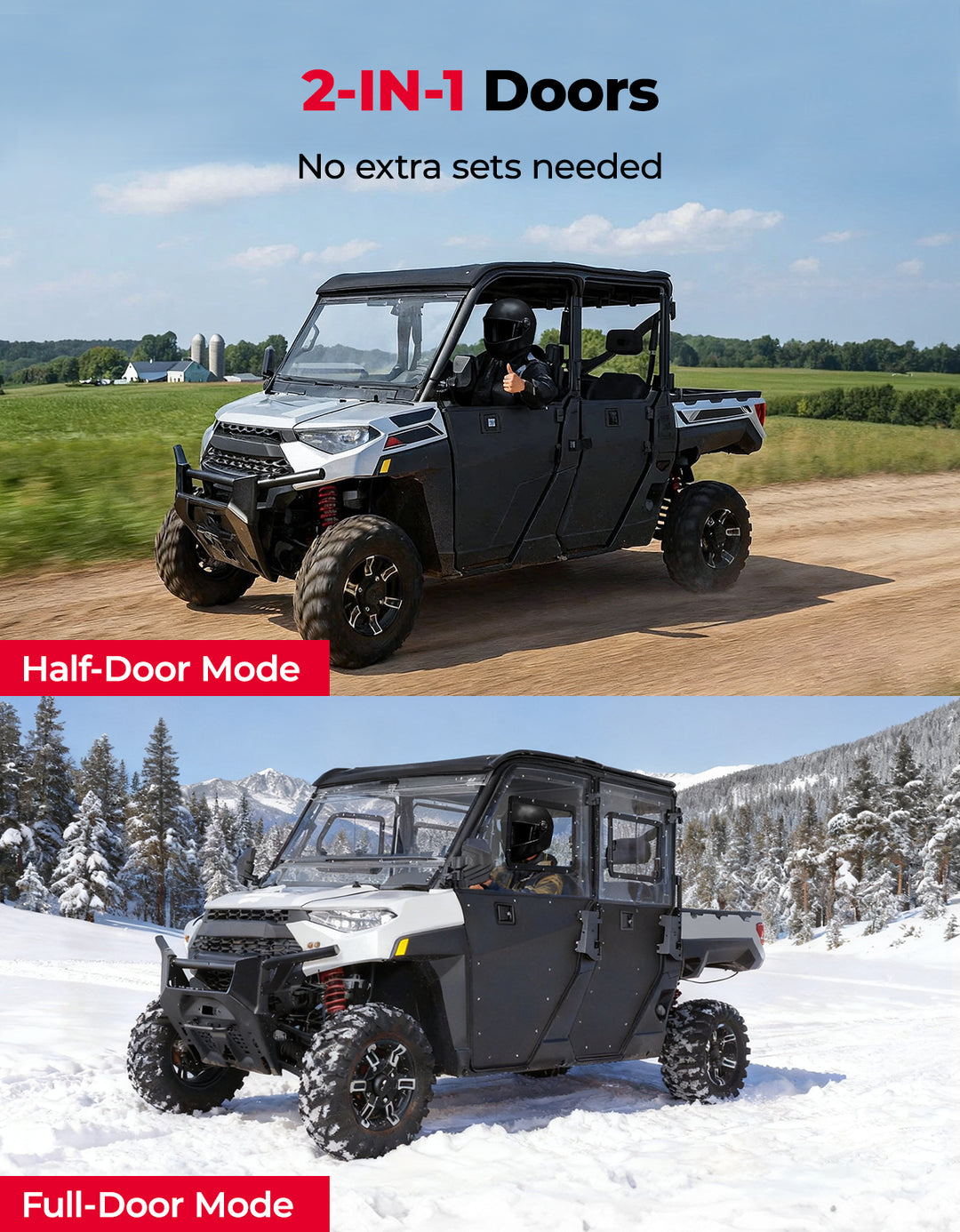 2-in-1 Convertible UTV Doors with Vented Window for Polaris Ranger Crew XP 1000