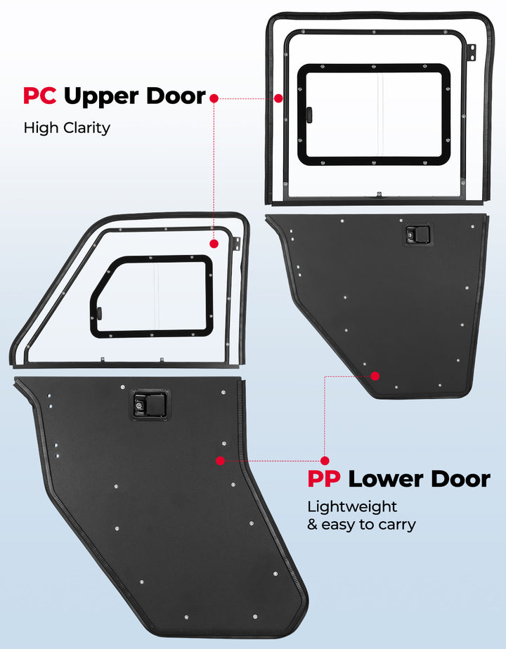 2-in-1 Convertible UTV Doors with Vented Window for Polaris Ranger Crew XP 1000