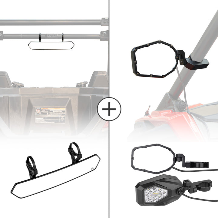 UTV 1.65"-2" Tube Rear View Mirror & 1.6"-2" Tube LED Side Mirrors