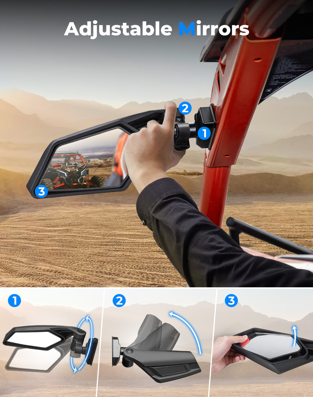 1 Pair Upgraded Side View Mirror for Can Am Maverick X3 Max 2017-2024