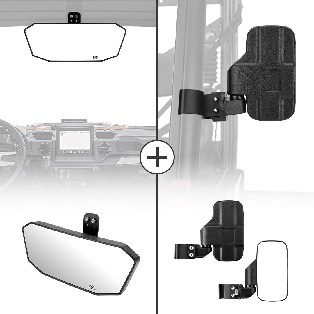 Adjustable Break Away Side Mirrors & Rear View Mirror for Polaris Ranger