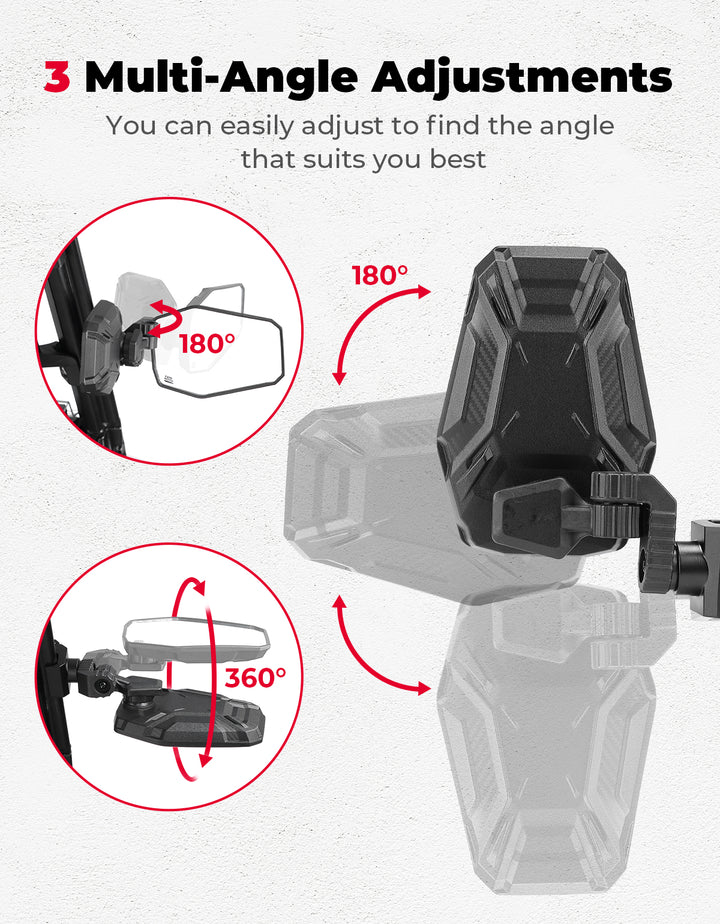 UTV Side Mirrors, UTV Rearview Mirrors Fit for Windshield for Polaris Ranger General/ Can-Am Defender/ Maverick Trail