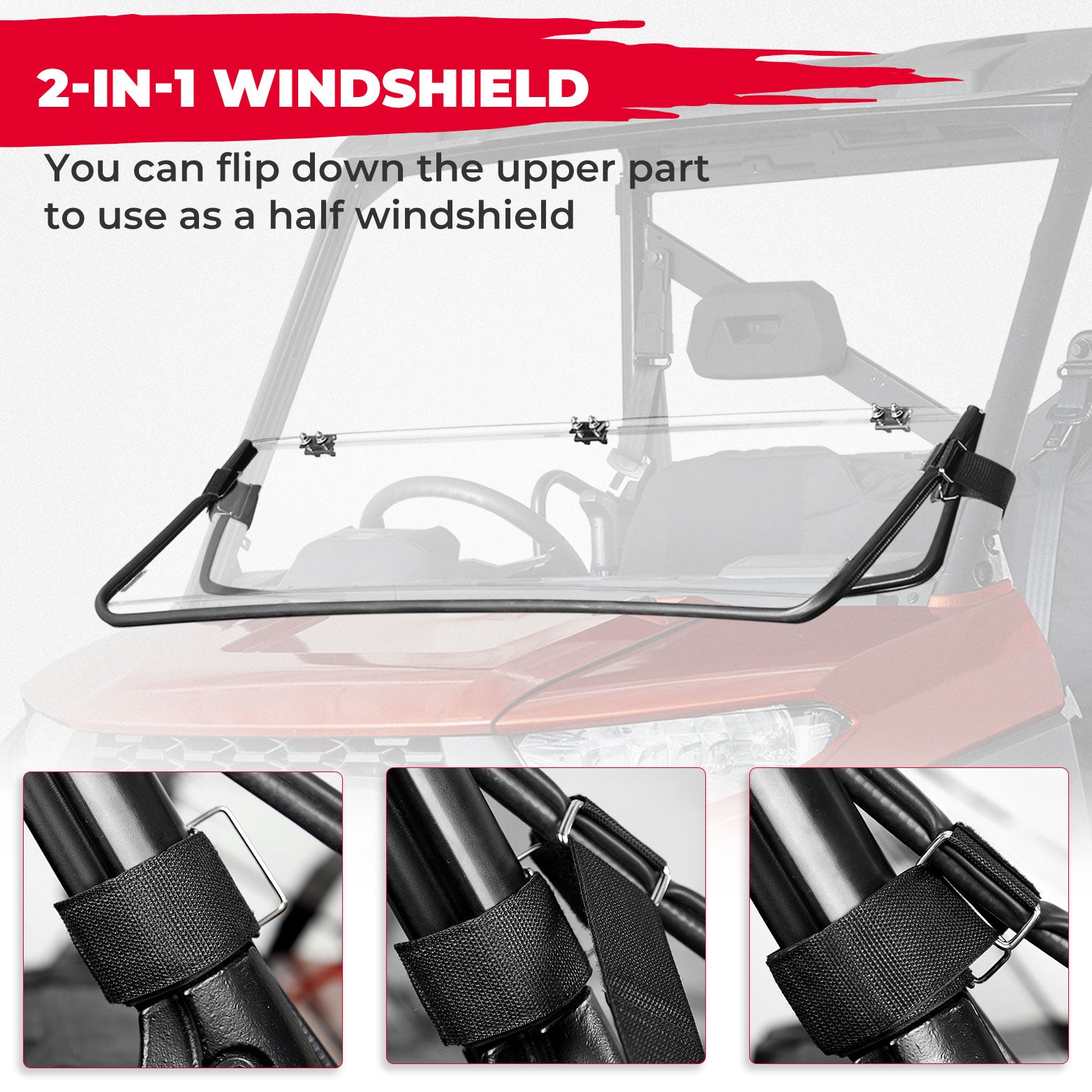 2-IN-1 Flip Up Windshield for Ranger 1000/XP 1000/Crew 2017-2026
