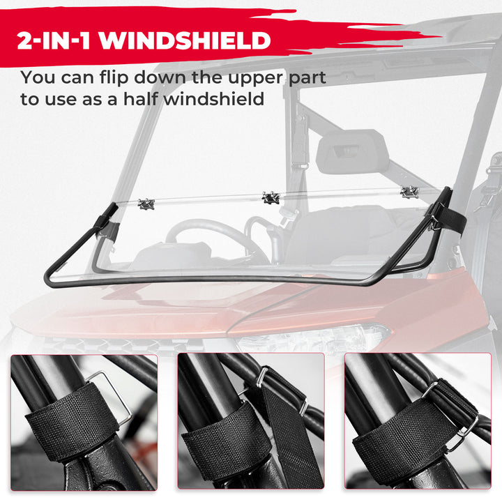 2-IN-1 Flip Up Windshield for Ranger 1000/XP 1000/Crew 2017-2024