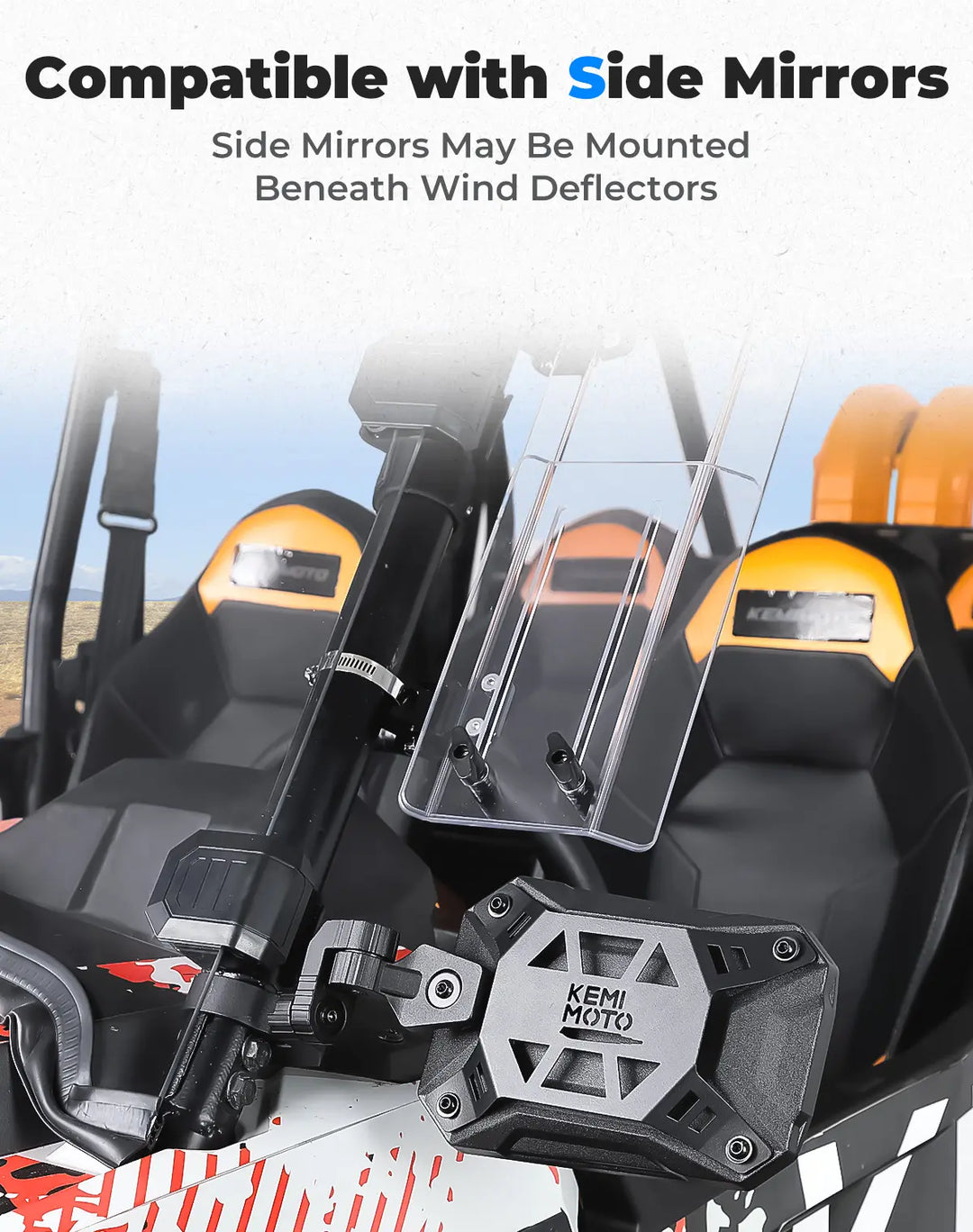 2PCS UTV Side Wind Deflectors for Can-Am / Polaris fit 1.5-2.2 inch Roll Bar