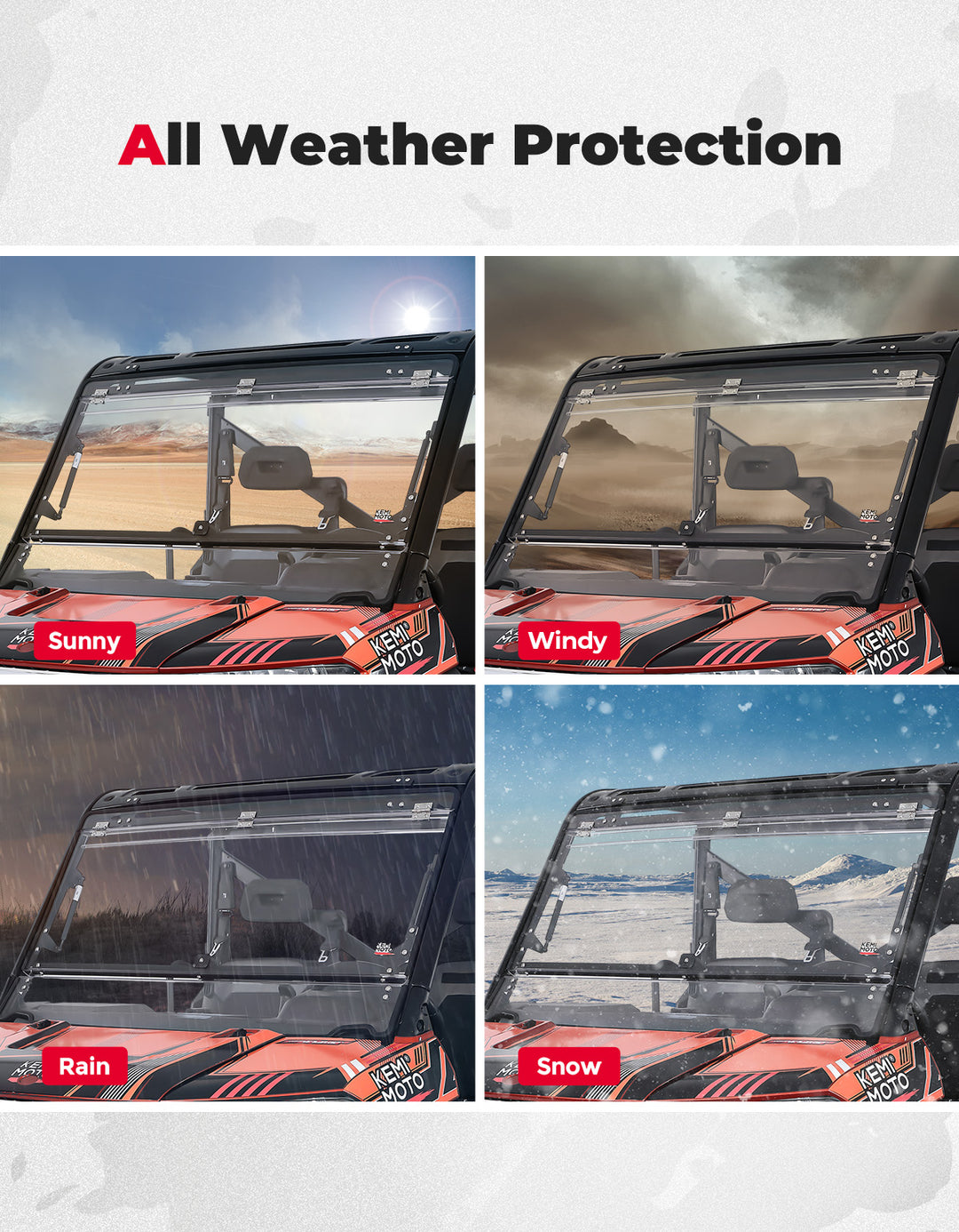 2-IN-1 Flip Windshield for Polaris Ranger XP 900/1000/ Crew 2014-2025