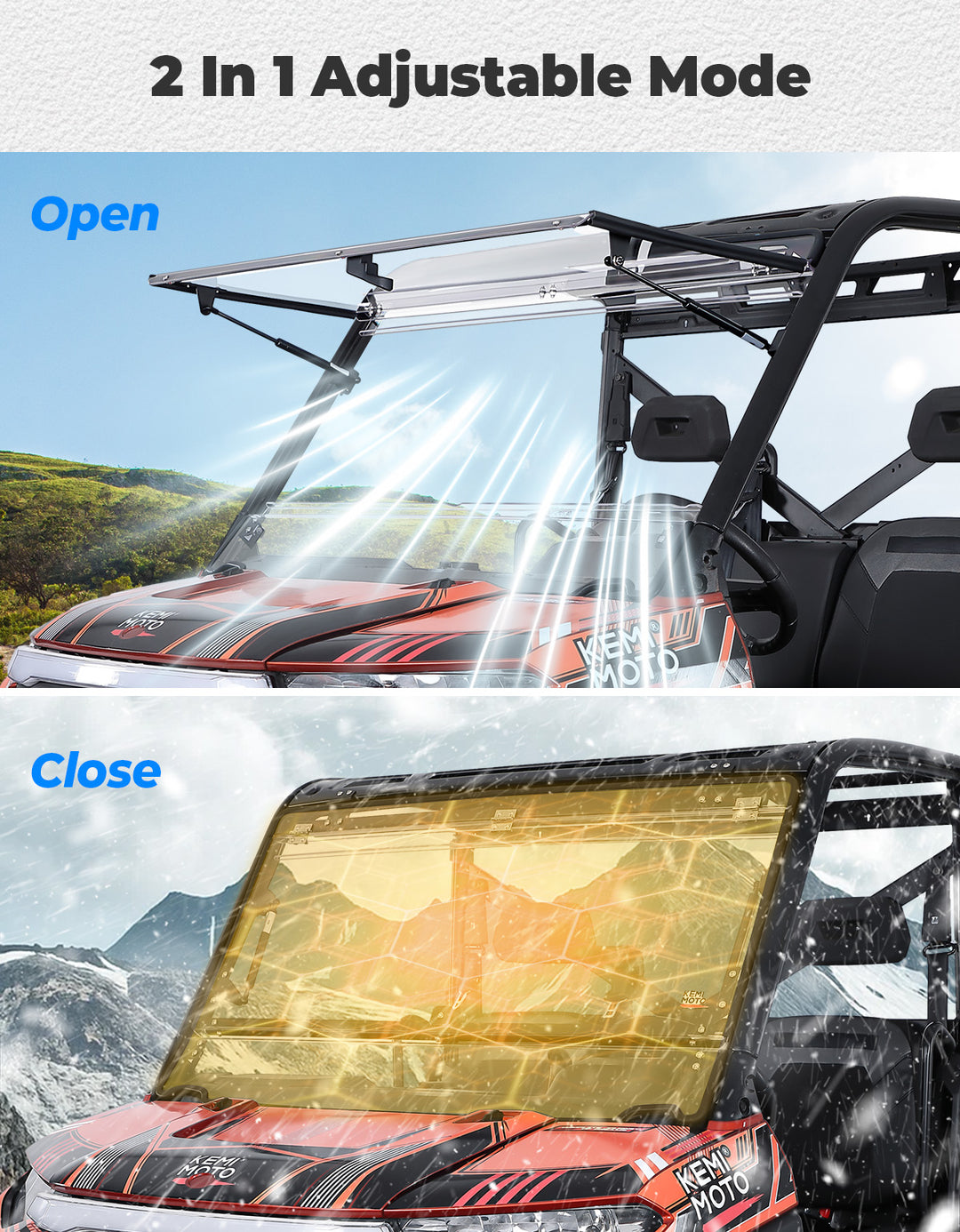2-IN-1 Flip Windshield for Polaris Ranger XP 900/1000/ Crew 2014-2025