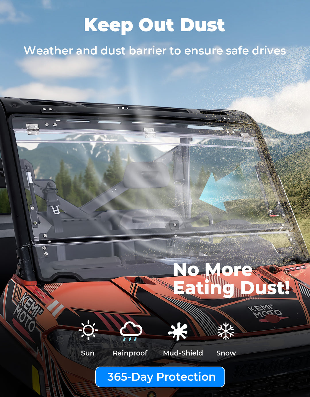 2-IN-1 Flip Windshield for Polaris Ranger XP 900/1000/ Crew 2014-2025