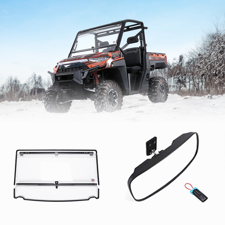2-IN-1 Flip Windshield & Rear View Mirror for Polaris Ranger XP