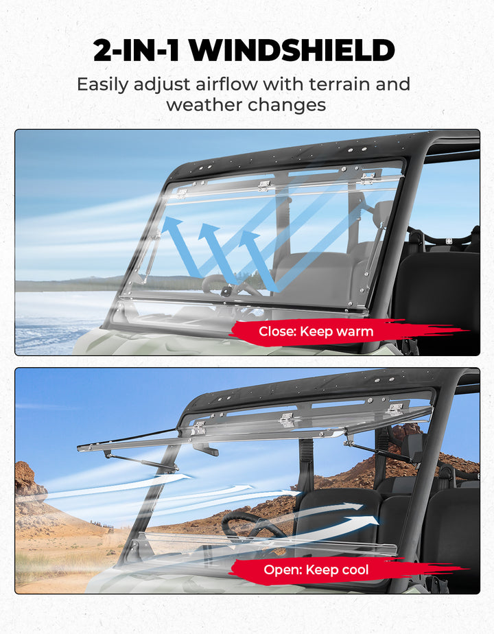 2-in-1 Flip Windshield 1/5" Thick Polycarbonate for Can-Am Defender HD5/8/10