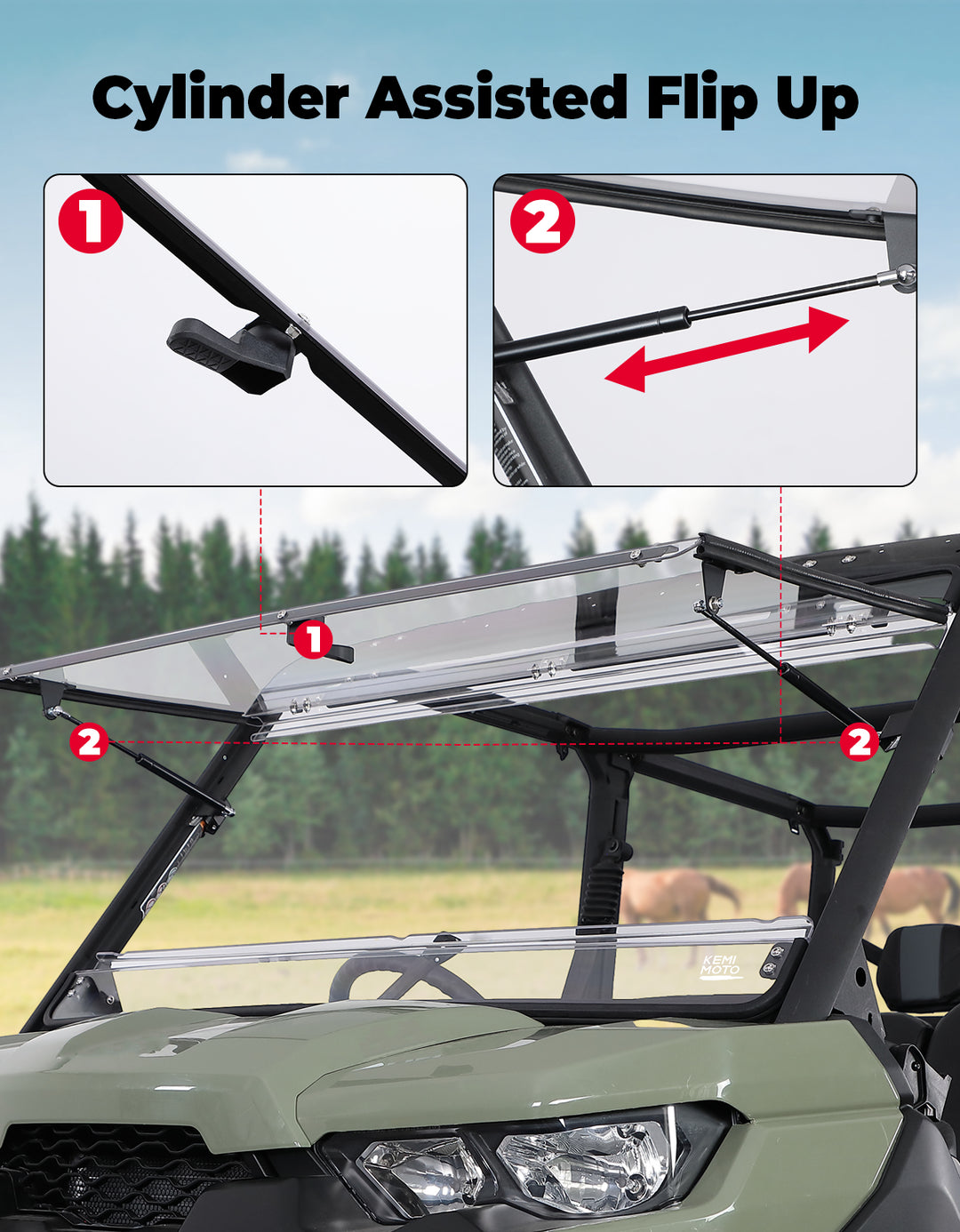 2-in-1 Flip Windshield 1/5" Thick Polycarbonate for Can-Am Defender HD5/8/10