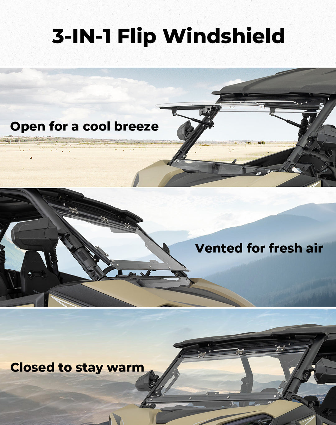 3-in-1 Flip Windshield for 2023+ CFMOTO ZForce 950 Sport | 800 Trail