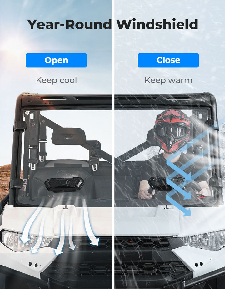 3-in-1 Vented Windshield for Polaris Ranger 1000 & XP 900/1000 (2014-2026) - Kemimoto