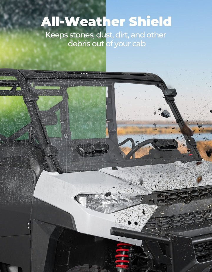 3-in-1 Vented Windshield for Polaris Ranger 1000 & XP 900/1000 (2014-2026) - Kemimoto