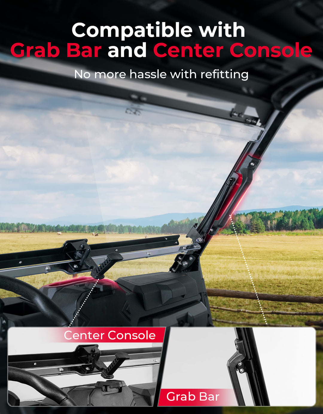 3-IN-1 Flip Windshield for Polaris Ranger XP 900/1000/ Crew XP 1000 2014-2025