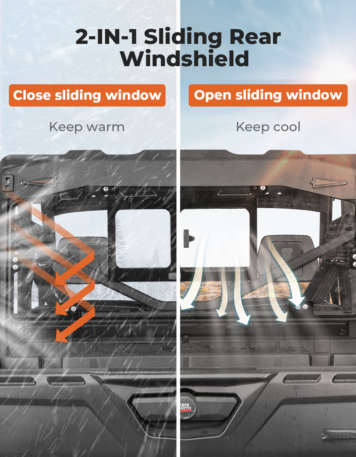 Glass Rear Windshield with Sliding Window for Can-Am Defender & Defender Max HD5/HD8/HD10 (2016–2026) – 5MM DOT Laminated Safety Glass, Scratch-Resistant