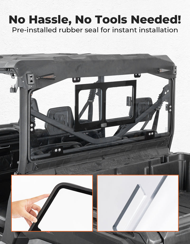 Glass Rear Windshield with Sliding Window for Can-Am Defender & Defender Max HD5/HD8/HD10 (2016–2026) – 5MM DOT Laminated Safety Glass, Scratch-Resistant