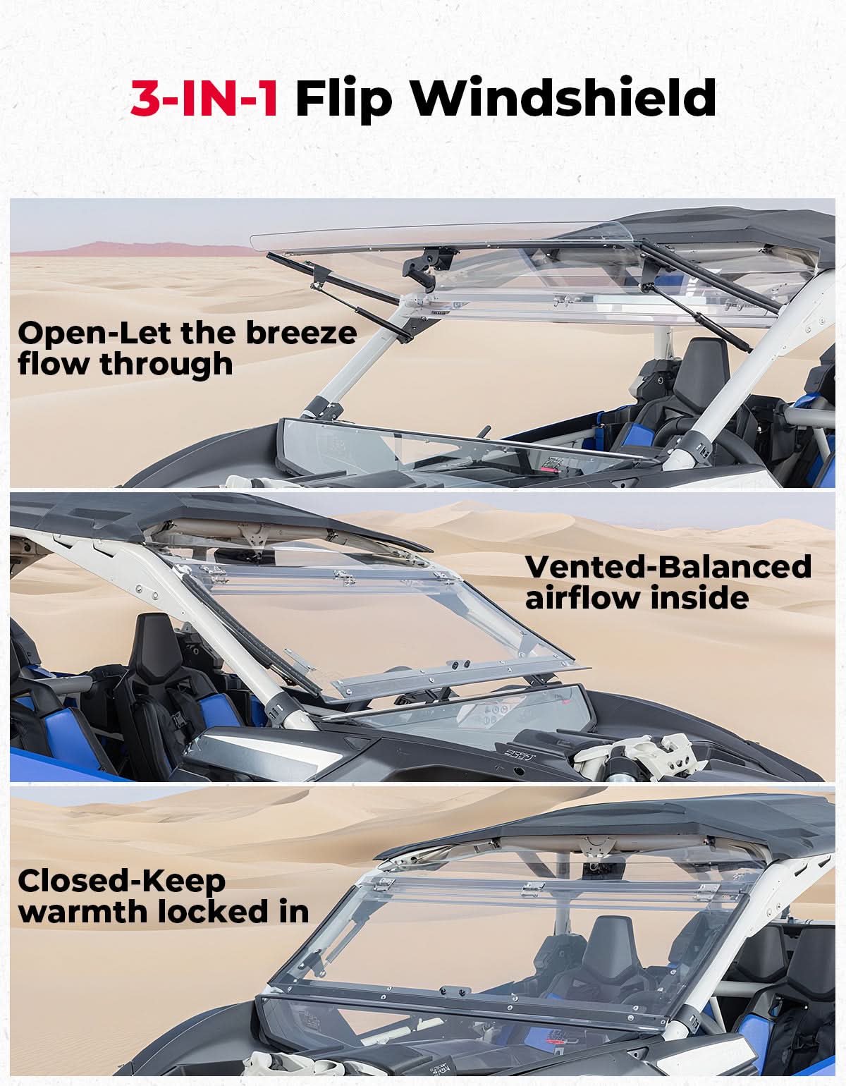 Clear 3-in-1 Front Flip Windshield for Can-Am X3 & X3 Max – Hard-Coated 1/4