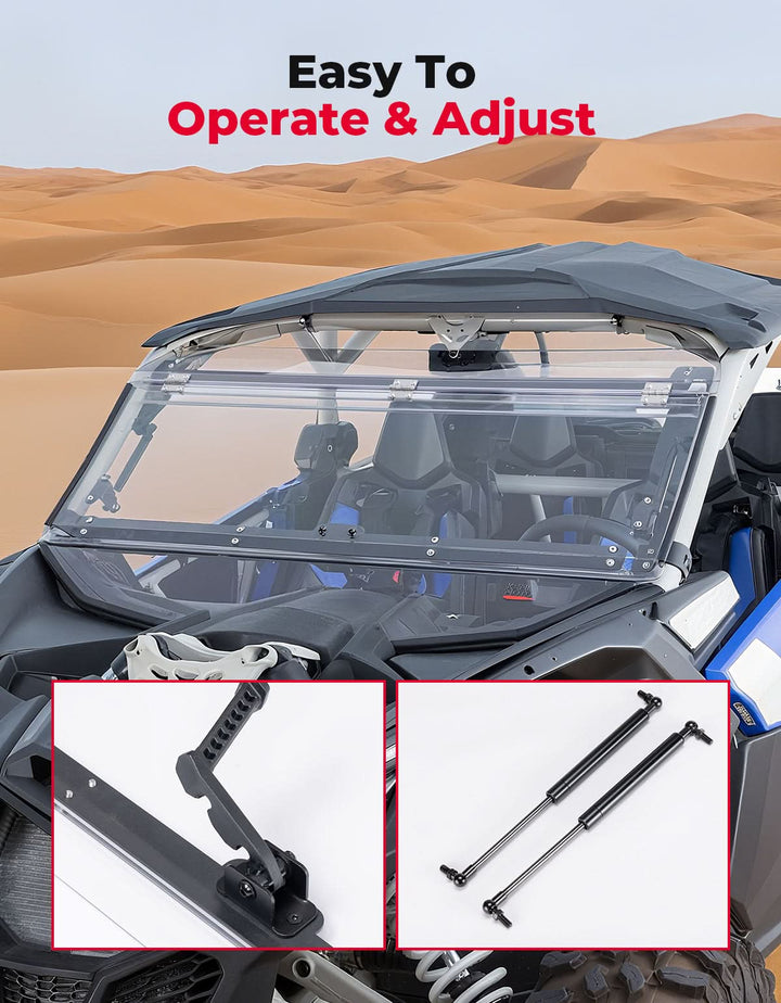 Clear 3-in-1 Front Flip Windshield for Can-Am X3 & X3 Max – Hard-Coated 1/4" Polycarbonate, Scratch Resistant - Kemimoto