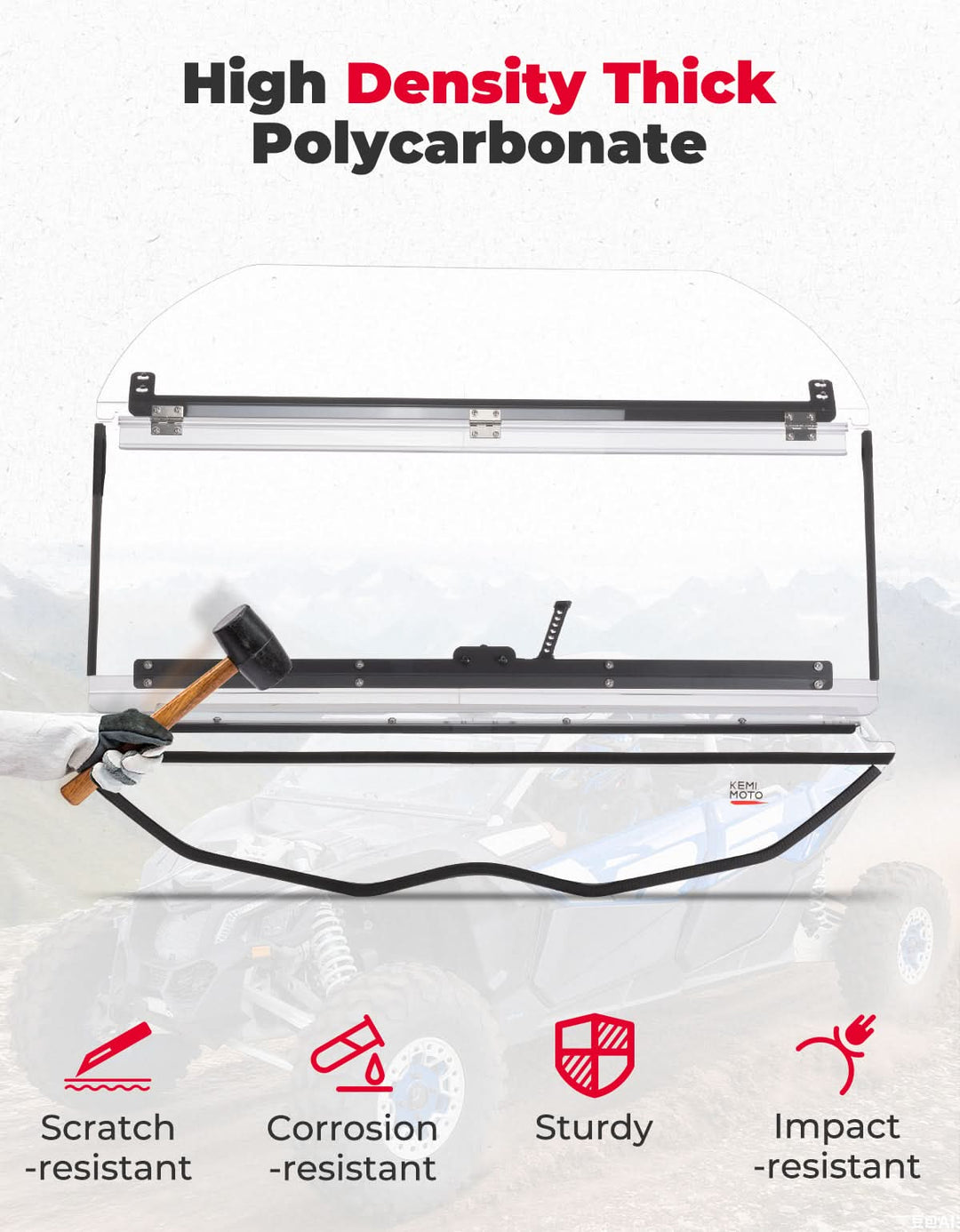 Clear 3-in-1 Front Flip Windshield for Can-Am X3 & X3 Max – Hard-Coated 1/4" Polycarbonate, Scratch Resistant - Kemimoto