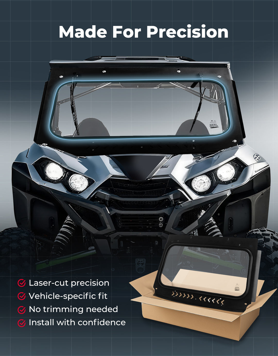 Vented Glass Windshield with Wipers for Kawasaki Teryx