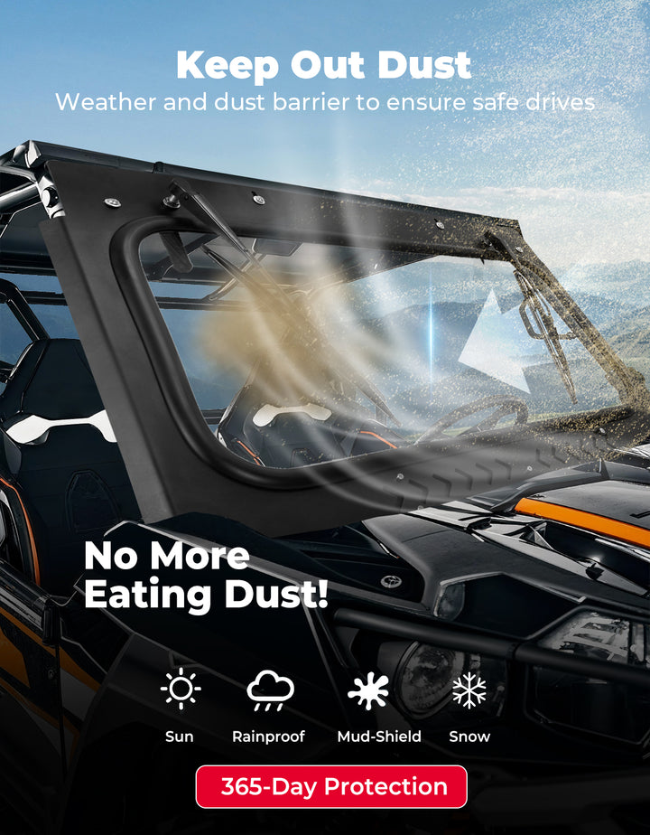 Vented Glass Windshield with Wipers for Kawasaki Teryx