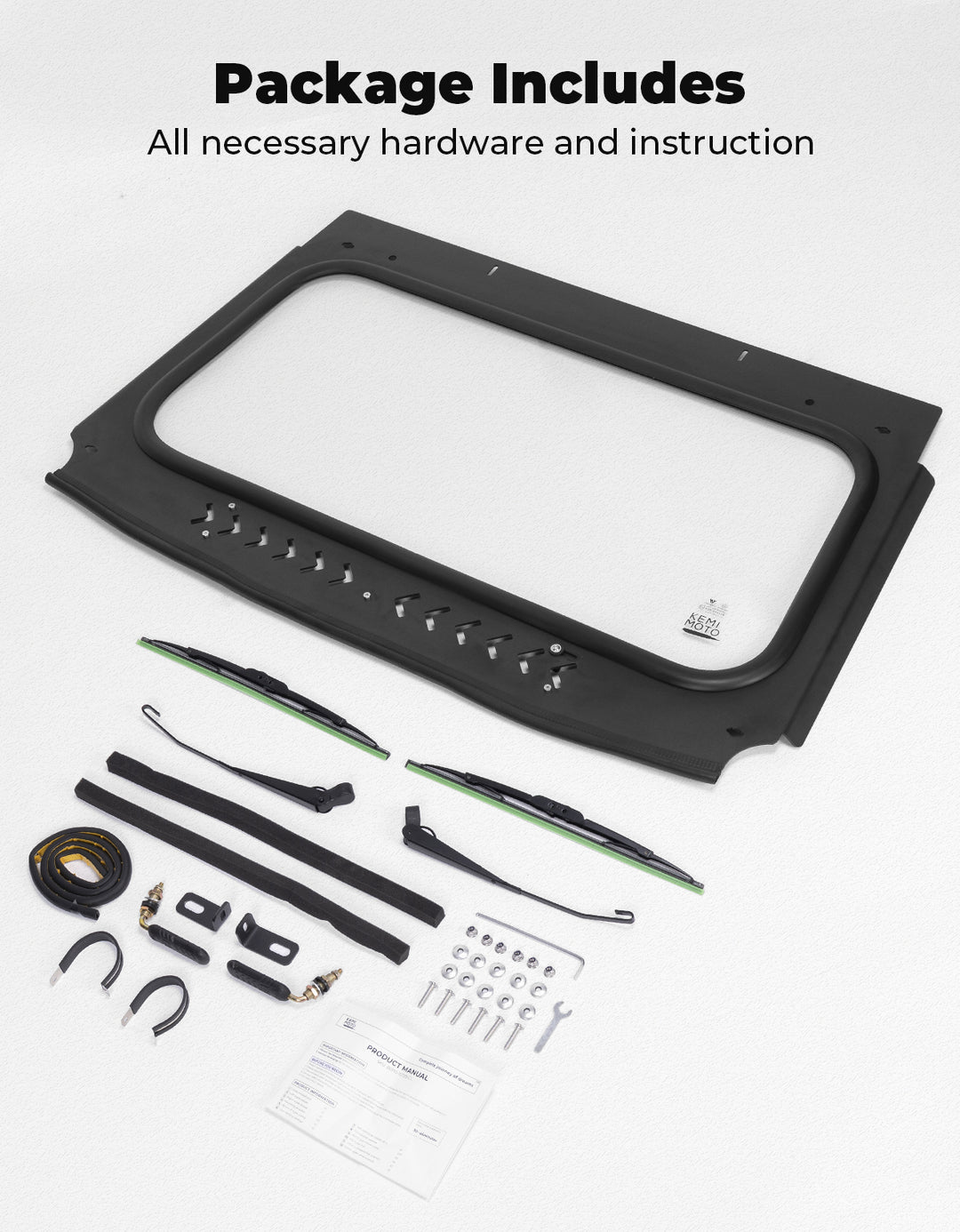 Vented Glass Windshield with Wipers for Kawasaki Teryx