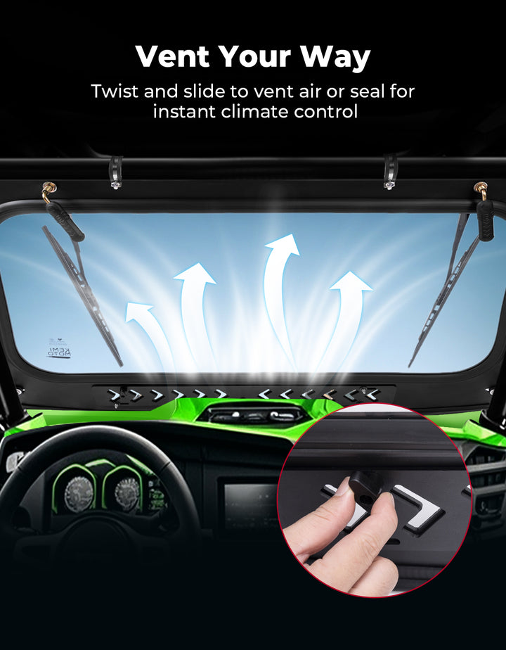 Vented Glass Windshield with Wipers for Kawasaki Teryx