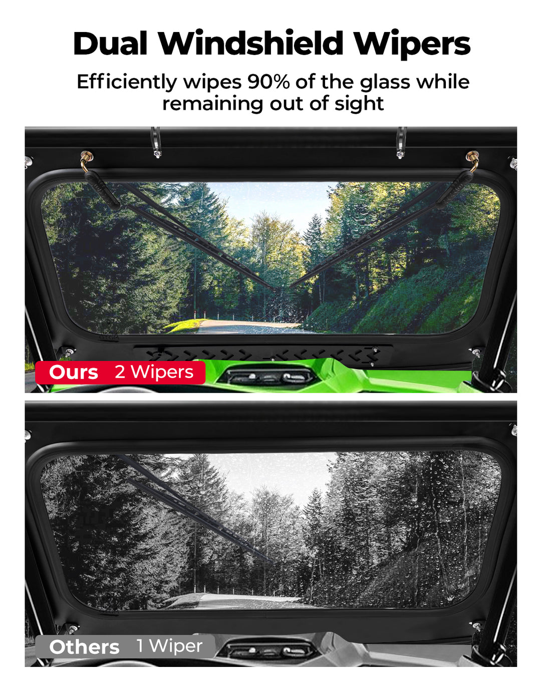 Vented Glass Windshield with Wipers for Kawasaki Teryx