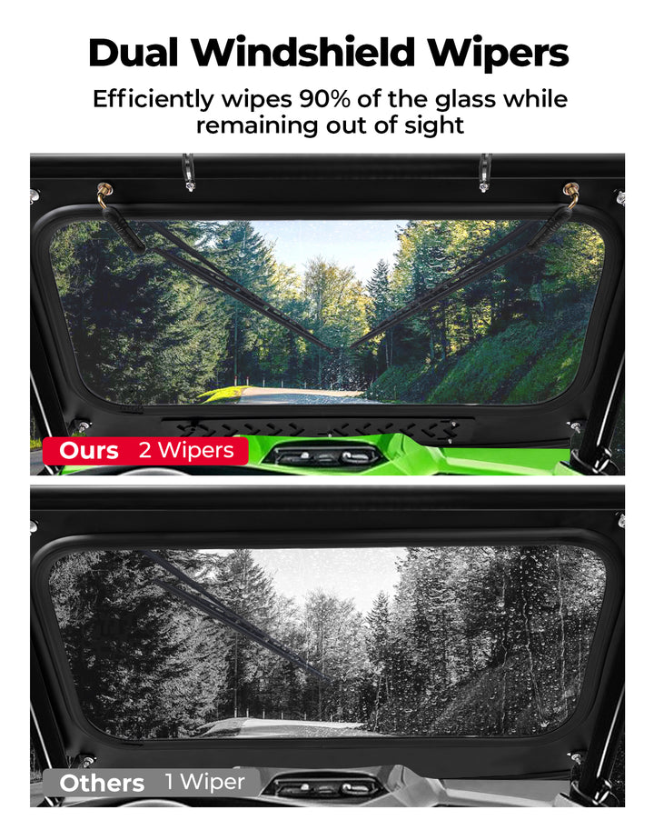 Vented Glass Windshield with Wipers for Kawasaki Teryx