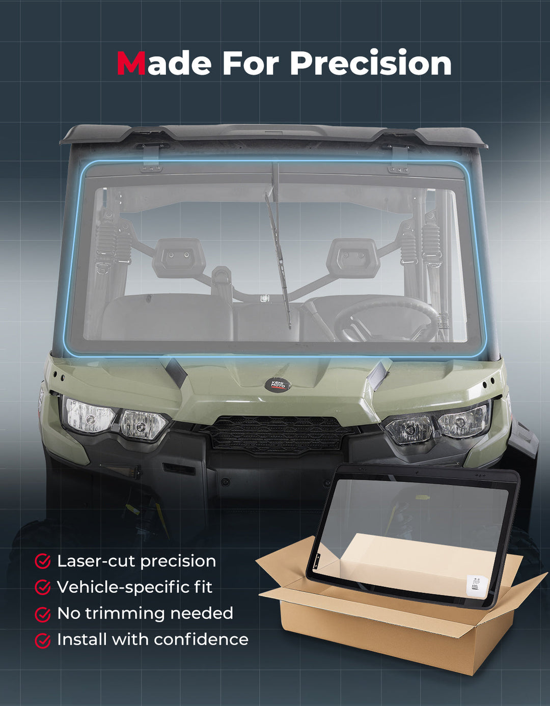 Can-Am Defender Glass Windshield with Manual Wipers (2016–2026) - Kemimoto
