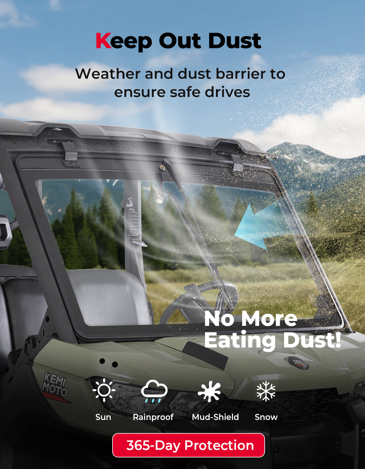 Can-Am Defender Glass Windshield with Manual Wipers (2016–2026) - Kemimoto