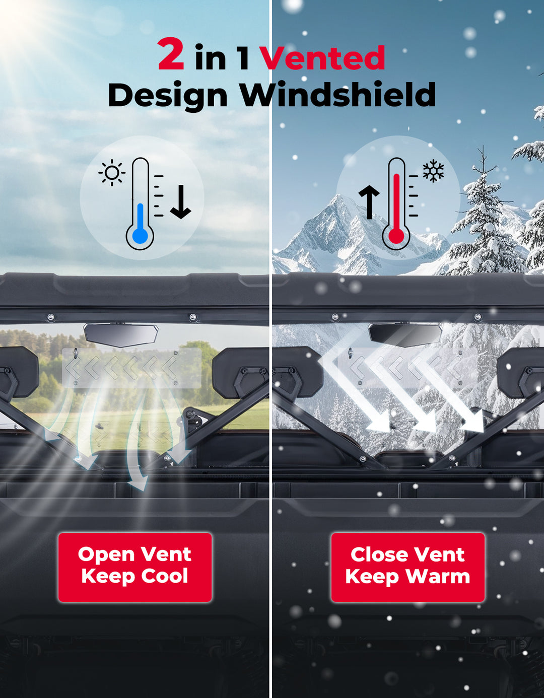 2-in-1 Vented Rear Windshield for CFMOTO UFORCE U10 Pro|XL