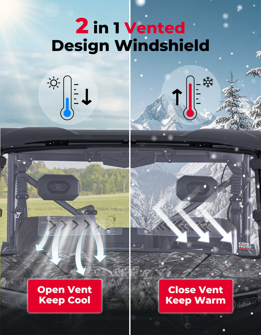 2-in-1 Vented Front Windshield for CFMOTO UFORCE U10 Pro|XL