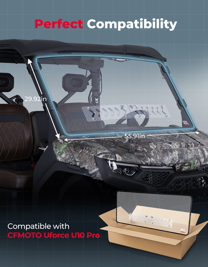 2-in-1 Vented Front Windshield for CFMOTO UFORCE U10 Pro|XL