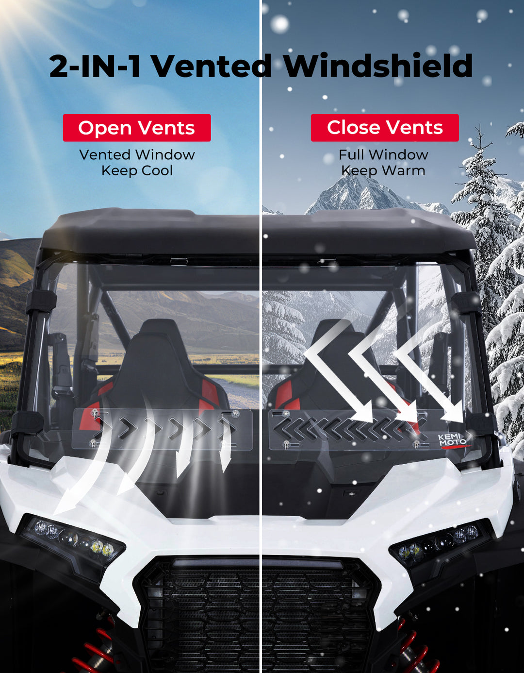 2-IN-1 Vented Windshield Pre-Installed Rubber Strip for 2024+ Polaris RZR XP 1000 / RZR XP 4 1000