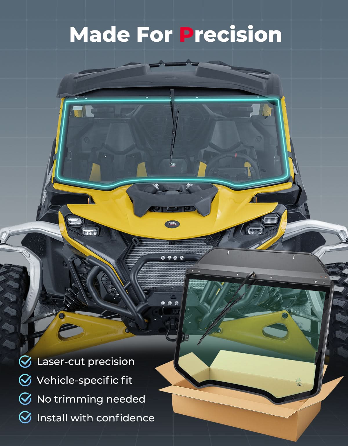 DOT Approved Full Glass Windshield for Can-Am Maverick R / RS / Max 2024–2026 with Wiper - Kemimoto