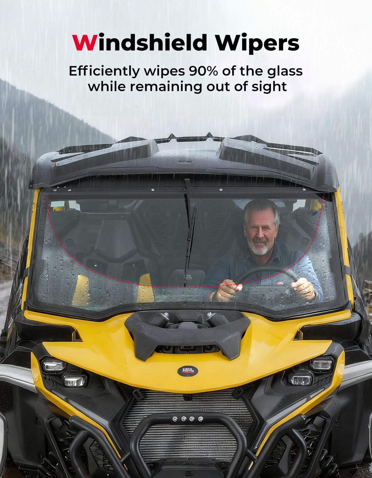 DOT Approved Full Glass Windshield for Can-Am Maverick R / RS / Max 2024–2026 with Wiper - Kemimoto