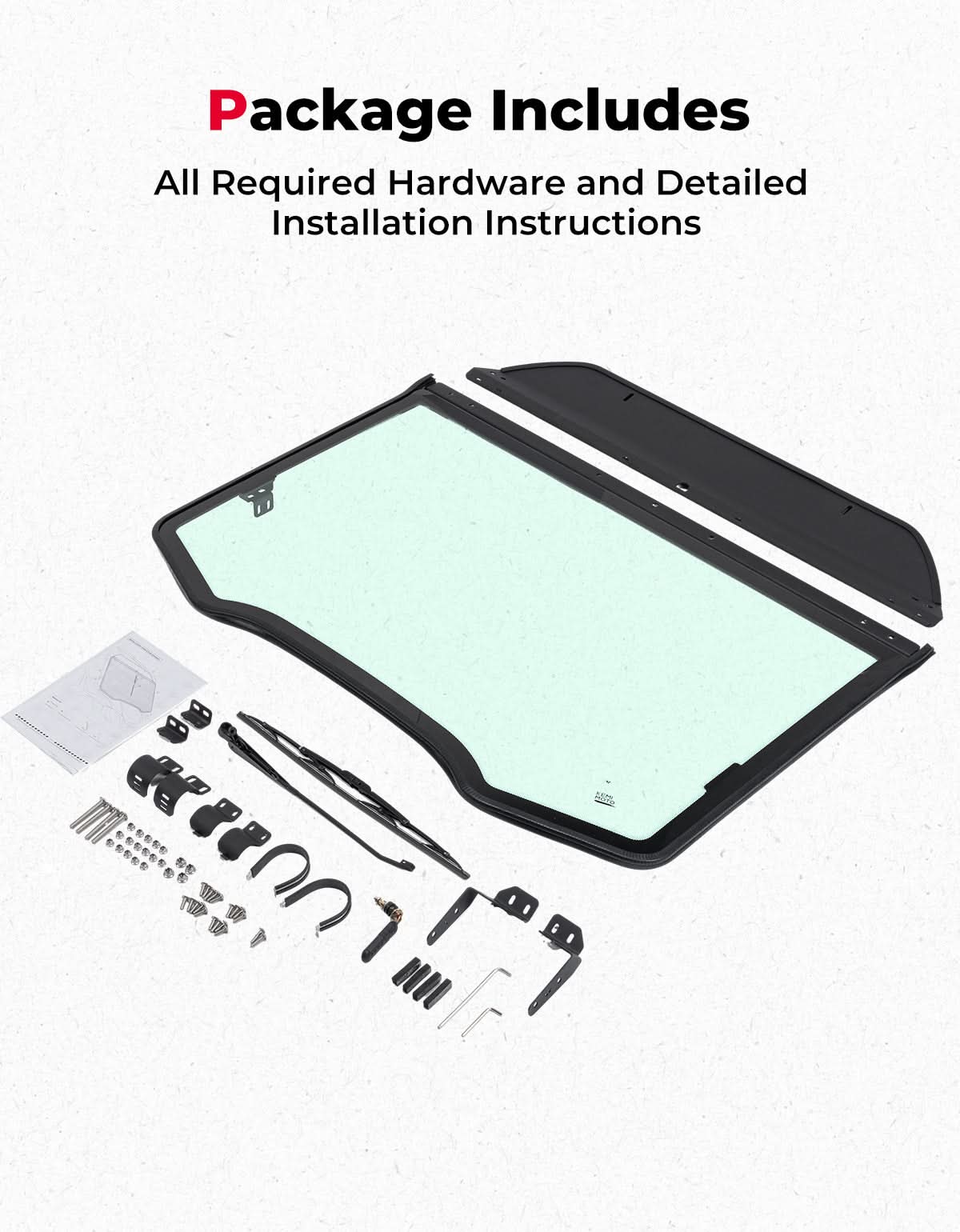 DOT Approved Full Glass Windshield for Can-Am Maverick R / RS / Max 2024–2026 with Wiper - Kemimoto