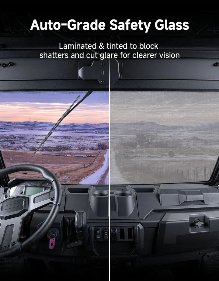 UTV 9/32" Glass Windshield with Trigger-Activated Electric Wiper for Polaris Ranger 1000 / XP 1000 / XP 900 & Crew 2013-2026