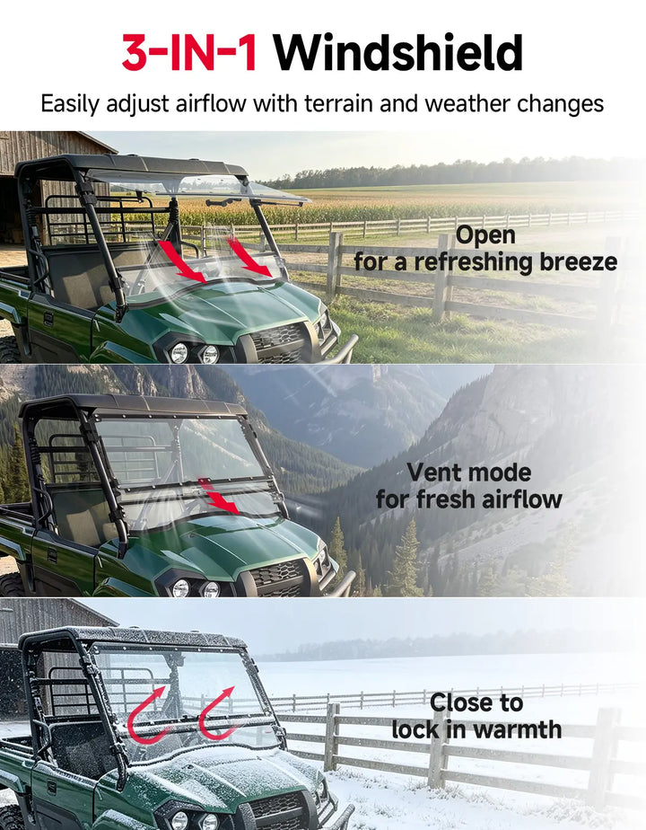 3-in-1 Flip Windshield For Kawasaki Mule PRO-MX 2019+