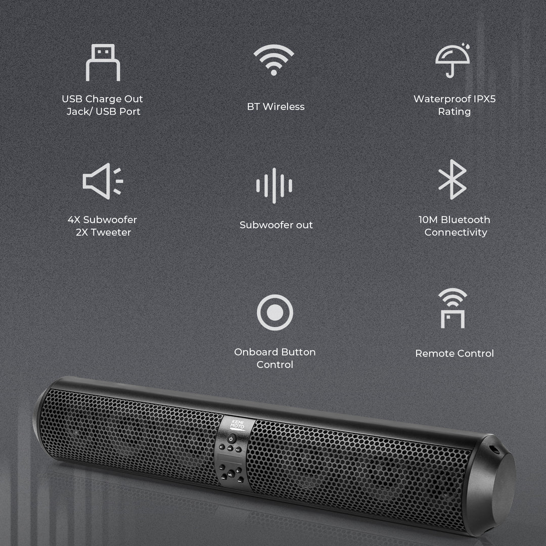 6 Speaker UTV Bluetooth Sound Bar for 1.56"-2.25" Roll Bar