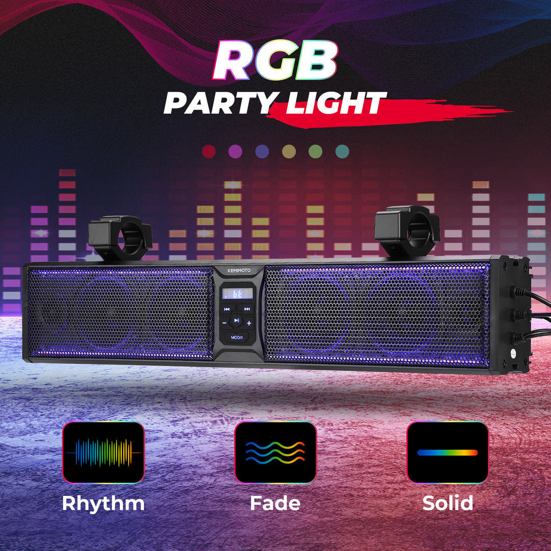 UTV Sound Bar RGB 26'' Bluetooth Multicolor Lights 500W Amplifier 1.75''-2'' Roll Bar