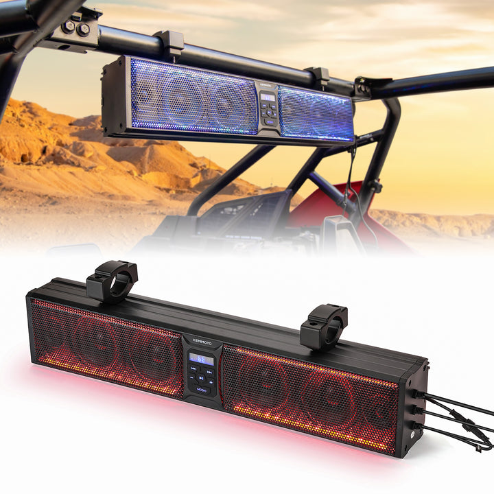 UTV Sound Bar RGB 25'' Bluetooth Multicolor Lights 500W Amplifier 1.25''-2'' Roll Bar