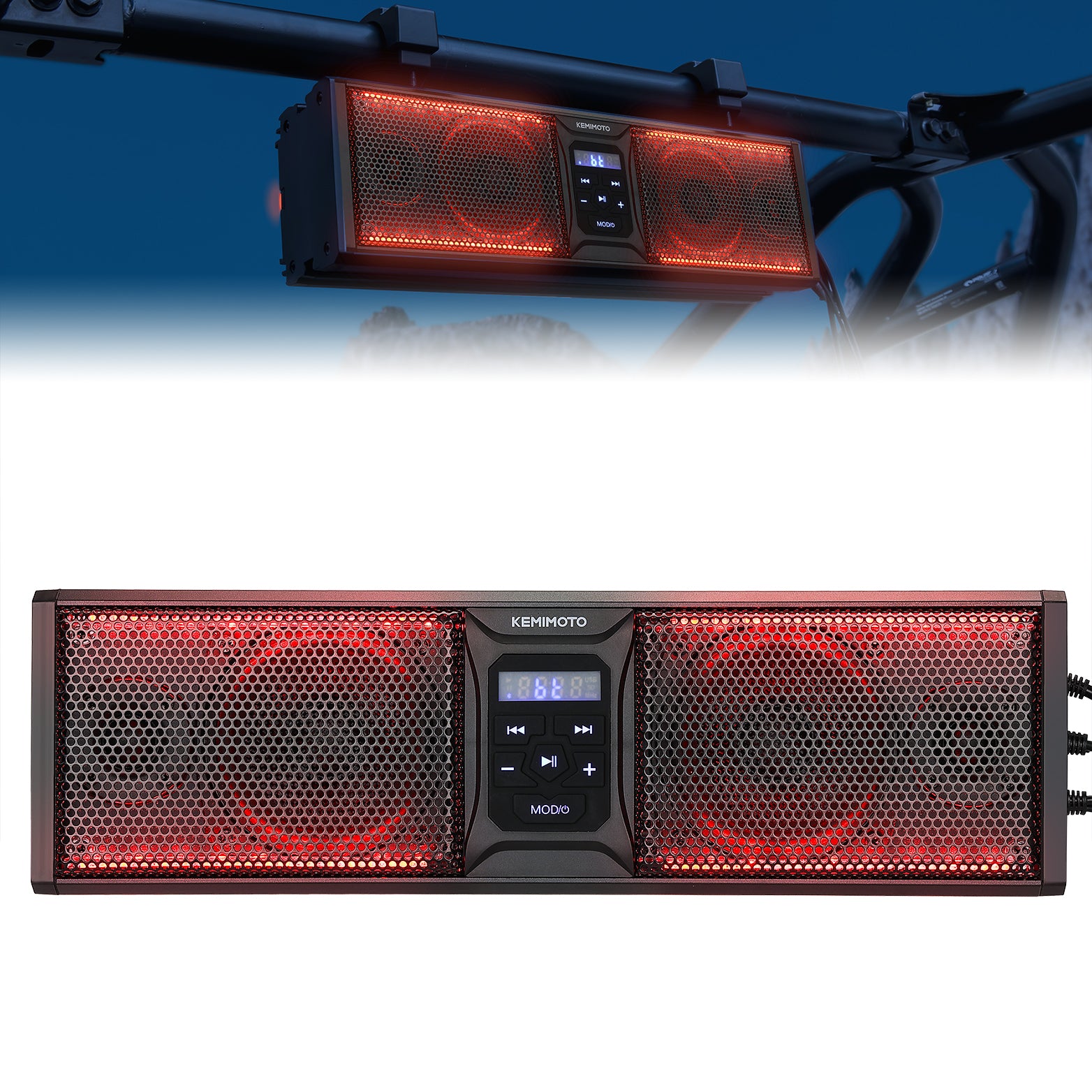 4 Speaker 16 Inch RGB Universal Sound Bar for 1.75''-2.25'' Roll Bar