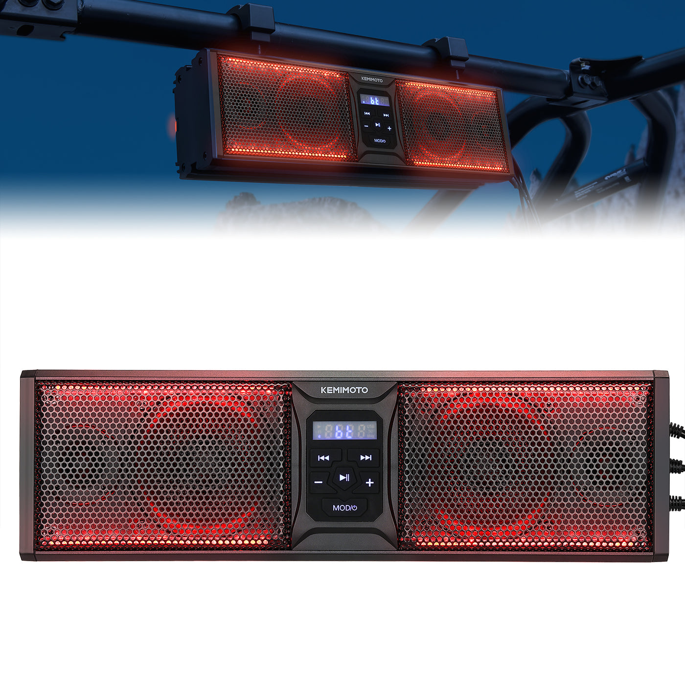 4 Speaker 16 Inch RGB Universal Sound Bar for 1.75''-2.25'' Roll Bar