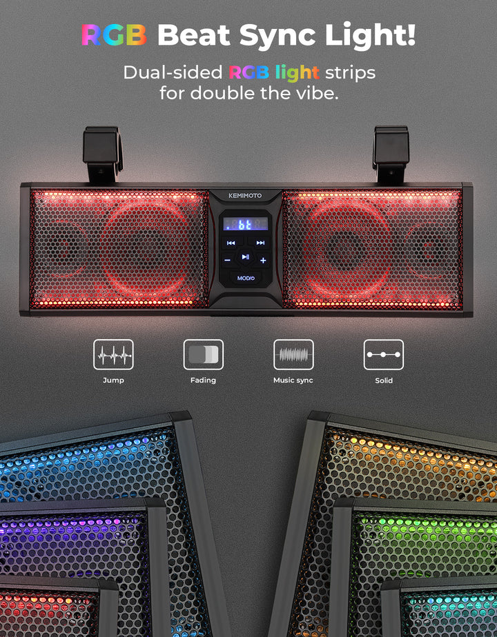 4 Speaker 16 Inch RGB Universal Sound Bar for 1.75''-2.25'' Roll Bar